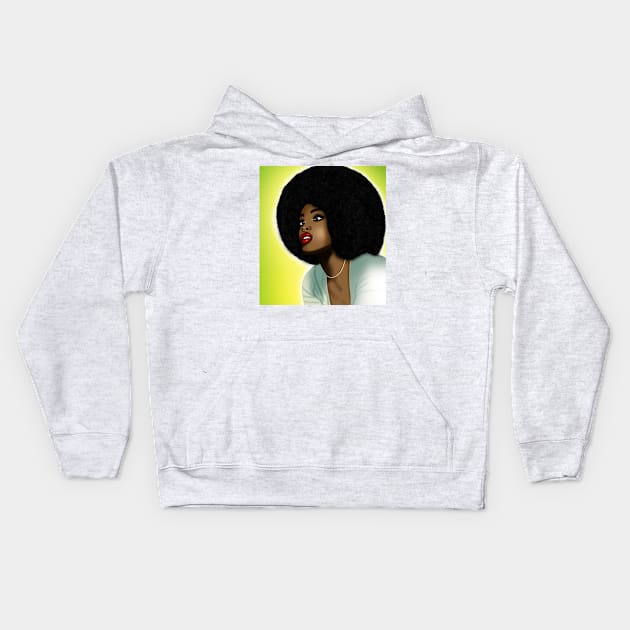 black woman with big afro hair Kids Hoodie by Spinkly Creations 